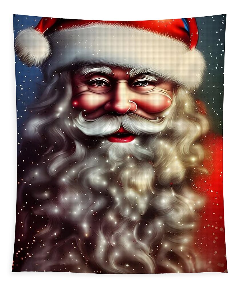 Digital Christmas Santa Claus Beard Cap Tapestry featuring the digital art Happy Santa Claus by Beverly Read
