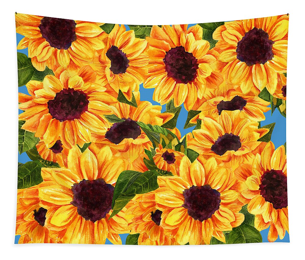 Sunflower Tapestry featuring the digital art Happy Sunflowers by Linda Bailey