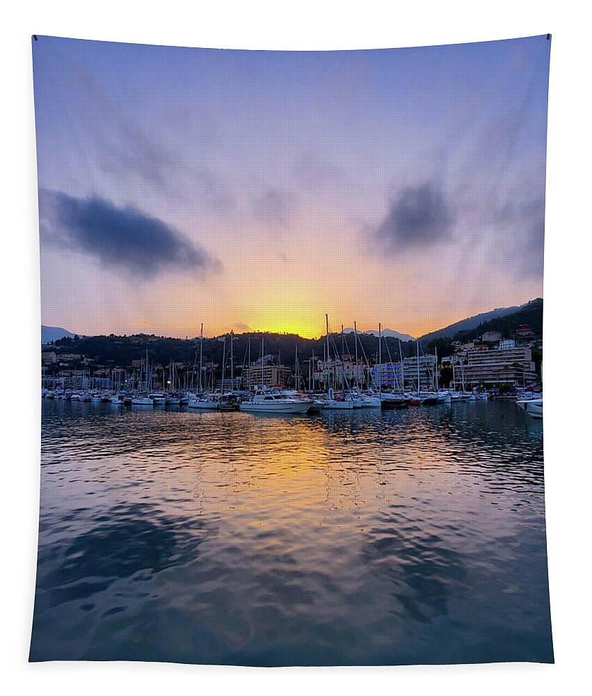 Sunset Tapestry featuring the photograph Harbor Sunset by Andrea Whitaker