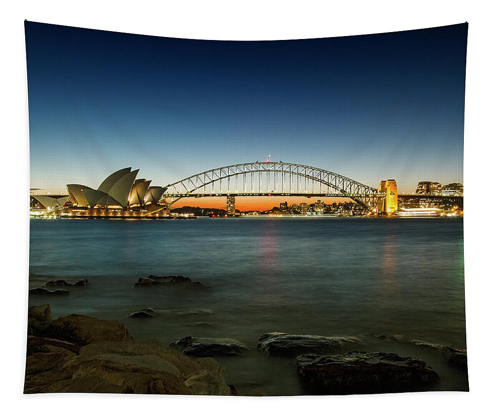 Sydney Tapestry featuring the photograph Harbour Night by Andrew Paranavitana