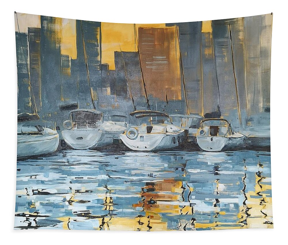 Harbour Tapestry featuring the painting Harbour by Sheila Romard