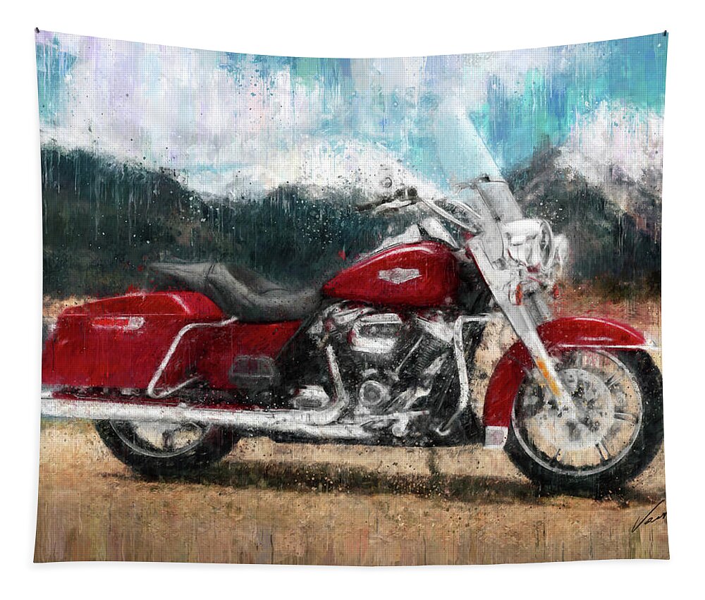 Motorcycle Tapestry featuring the painting Harley-Davidson Road King 2021 Motorcycleby Vart by Vart
