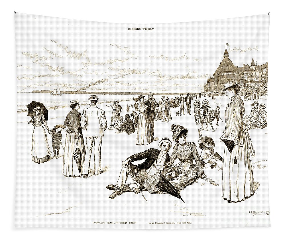 Glenn Mcnary Tapestry featuring the drawing Harpers 1890 Hotel Del Coronado Beach by Glenn McNary