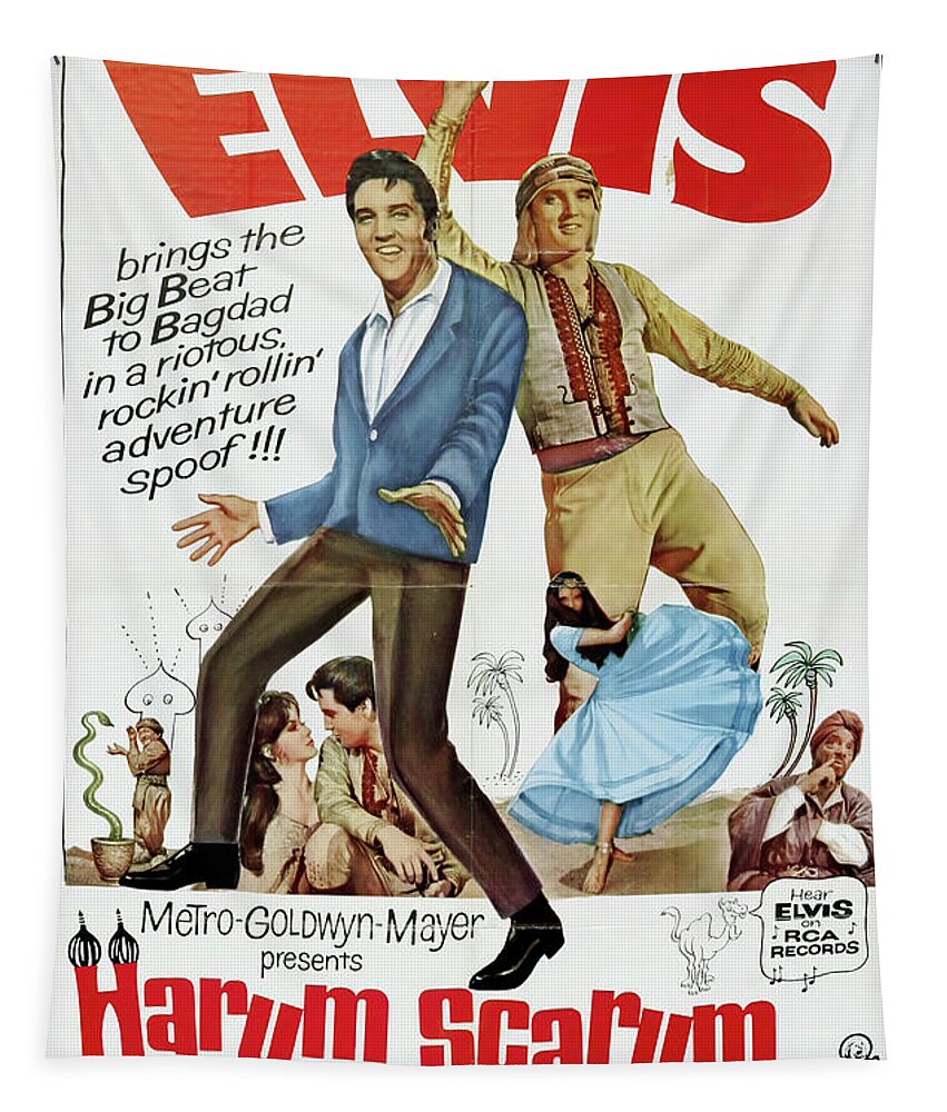 Harum Tapestry featuring the mixed media ''Harum Scarum, with Elvis Presley, 1965 by Movie World Posters