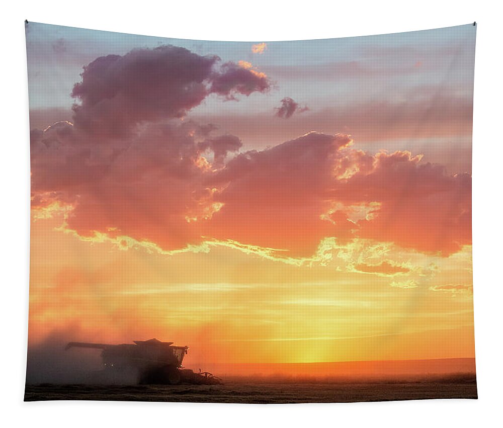 Combine Tapestry featuring the photograph Harvest Sunset by Todd Klassy