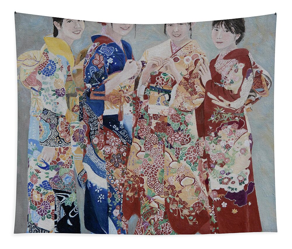 Japan Tapestry featuring the painting Hatsumode by Masami IIDA