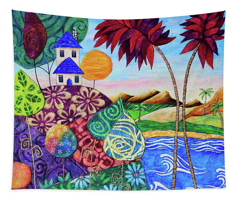 Landscape Tapestry featuring the painting Haven by Winona's Sunshyne