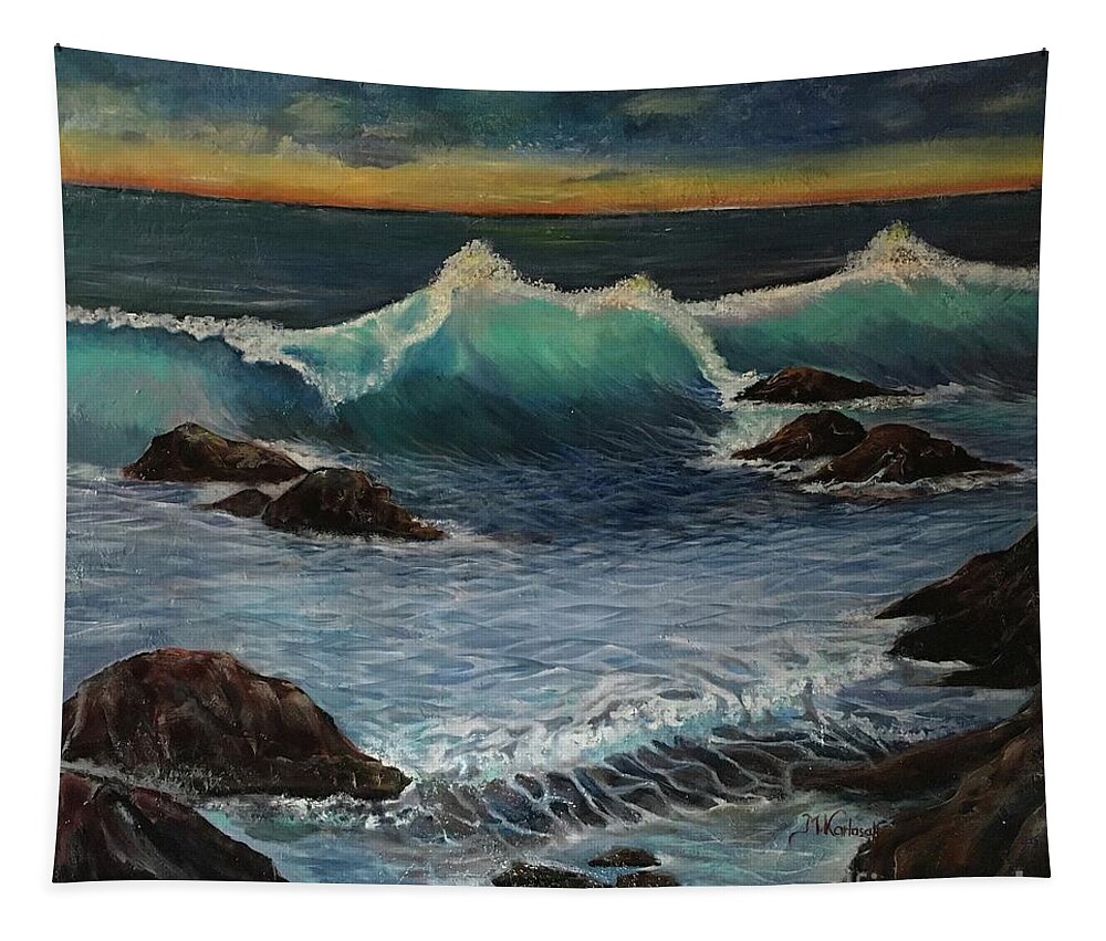 Painting Tapestry featuring the painting Hawaii ocean wave by Maria Karlosak