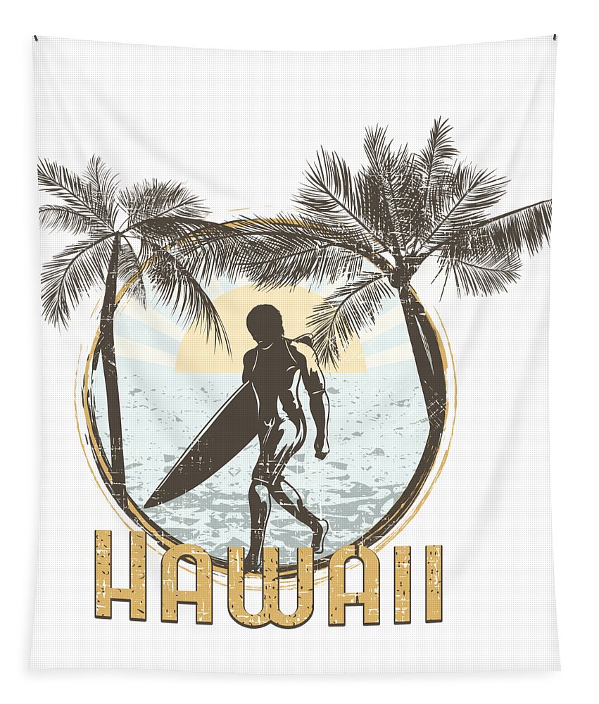 Beach Tapestry featuring the digital art Hawaii Surfer on Beach by Jacob Zelazny