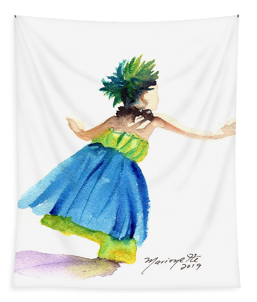 Hawaiian Hula Dancer Tapestry featuring the painting Hawaiian Hula Dancer 13 by Marionette Taboniar