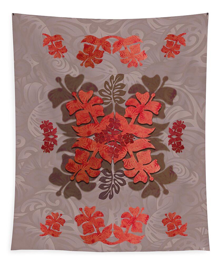 Hawaiian Quilt Tapestry featuring the digital art Hawaiian Quilt Series 2 Hibiscus by J Marielle