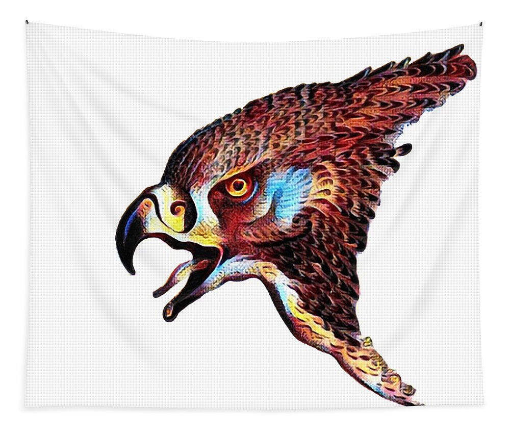 Hawks Tapestry featuring the mixed media Hawk Head by Art MacKay