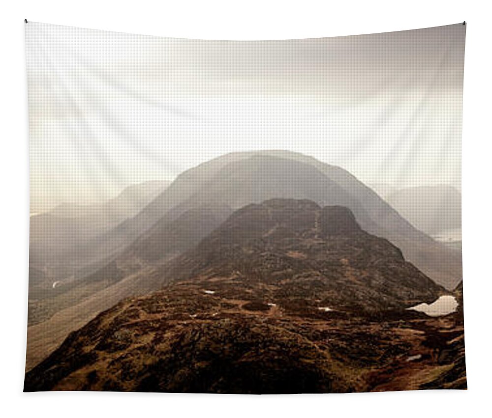 Panorama Tapestry featuring the photograph Haystacks, Ennerdale and Buttermere Valleys Lake District by Sonny Ryse