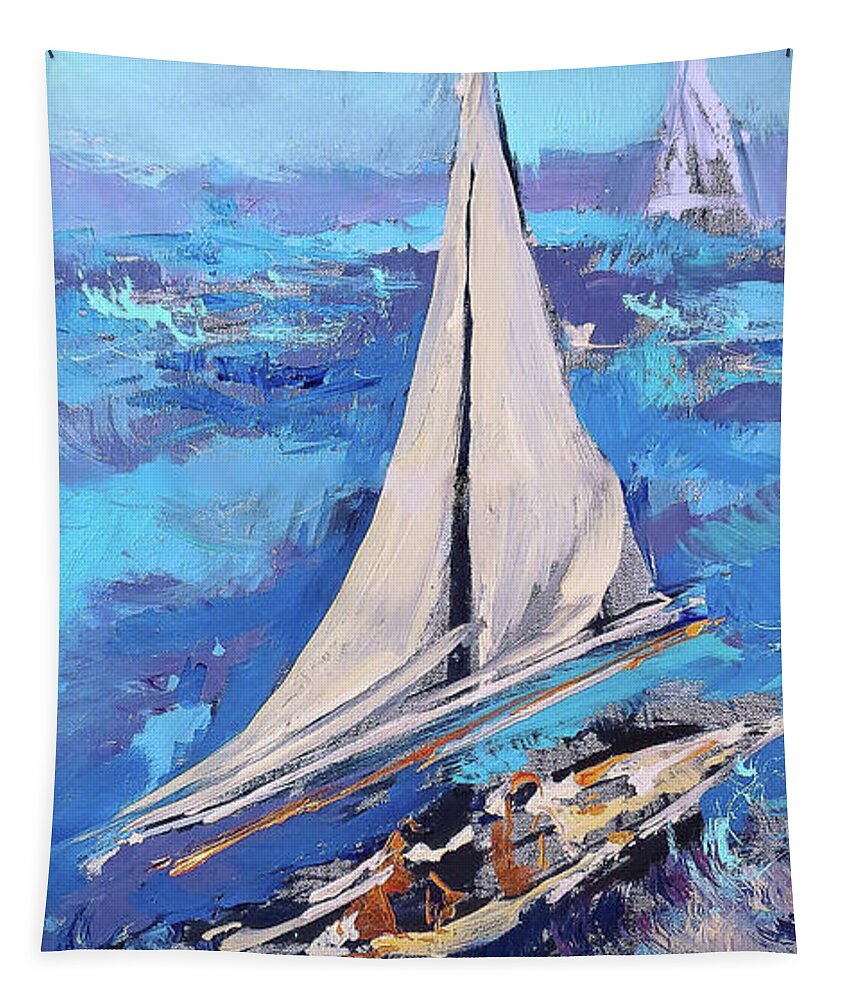 Nautical Tapestry featuring the painting Haze left by Linette Childs