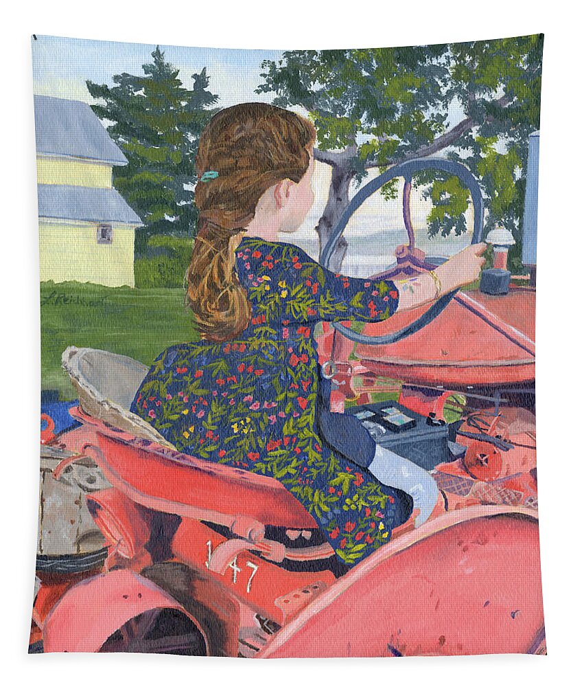 Tractor Tapestry featuring the painting Hazel's Ride by Lynne Reichhart