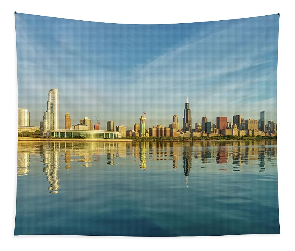 Chicago Tapestry featuring the photograph Hazy Golden Chicago Skyline by Jennifer White