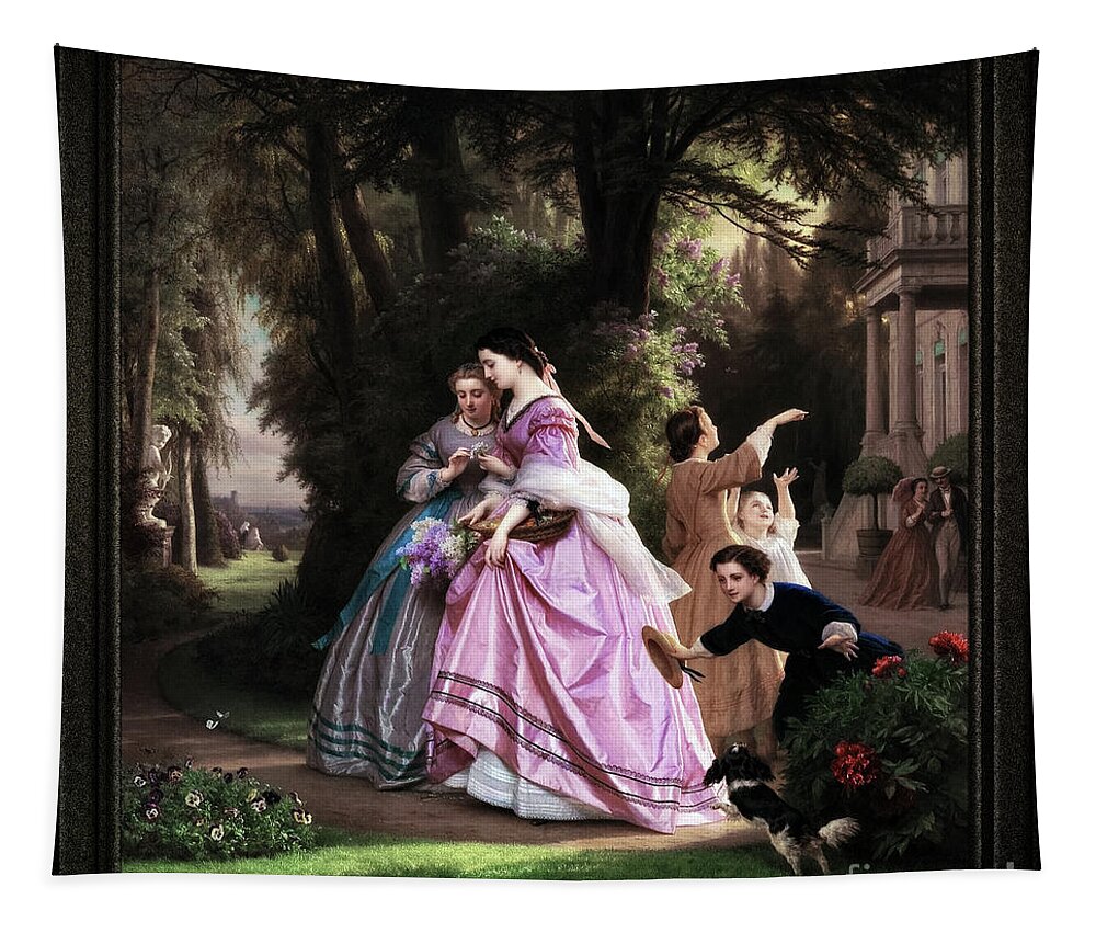 He Loves Me Tapestry featuring the painting He Loves Me, He Loves Me Not by Josephus Laurentius Dyckmans Classical Art Old Masters Reproduction by Rolando Burbon