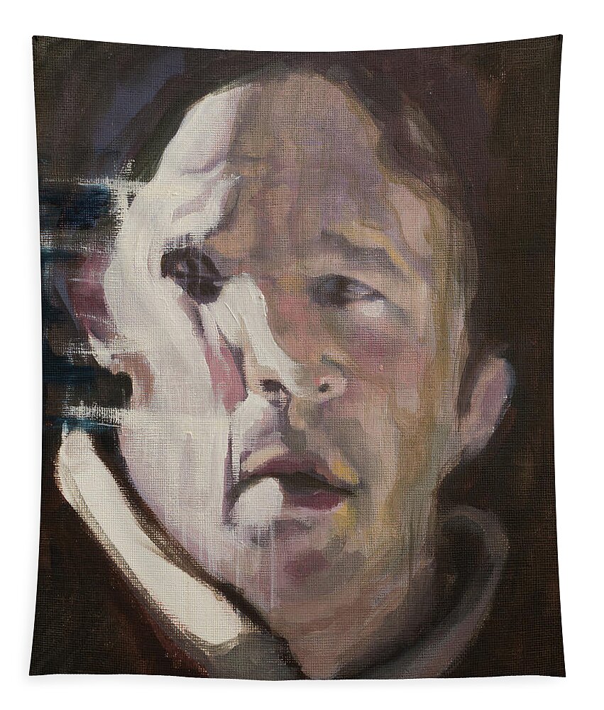 #portrait Tapestry featuring the painting Head Study 35 by Veronica Huacuja