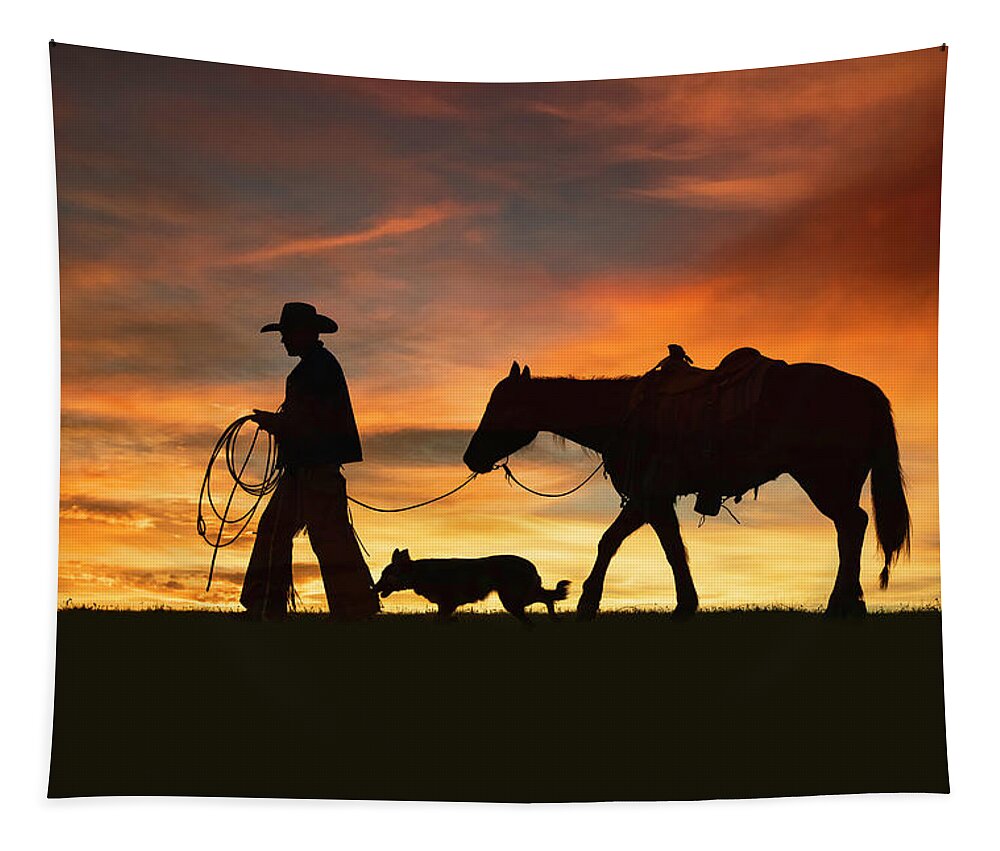 Cowboy Tapestry featuring the digital art Heading Home by Nicole Wilde