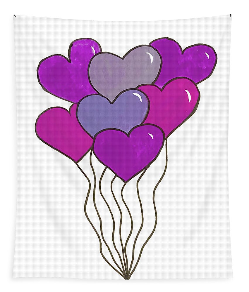 Heart Tapestry featuring the mixed media Heart Balloons by Lisa Neuman