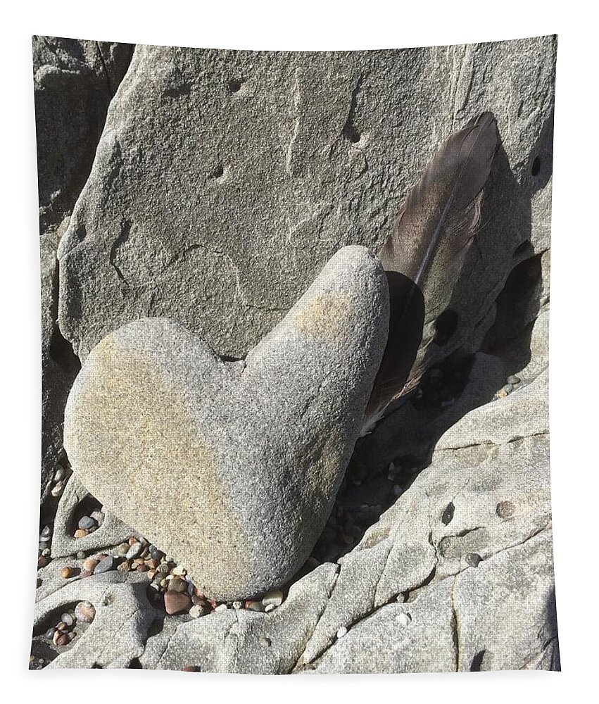 Stones Tapestry featuring the photograph Heart Stone on the Cliff by Sandy Rakowitz