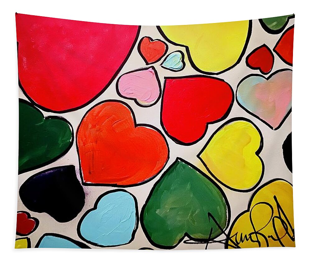  Tapestry featuring the painting Hearts by Angie ONeal