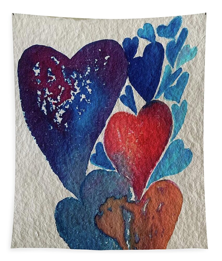 Vibrant Tapestry featuring the painting Hearts Bubbling by Sandy Rakowitz