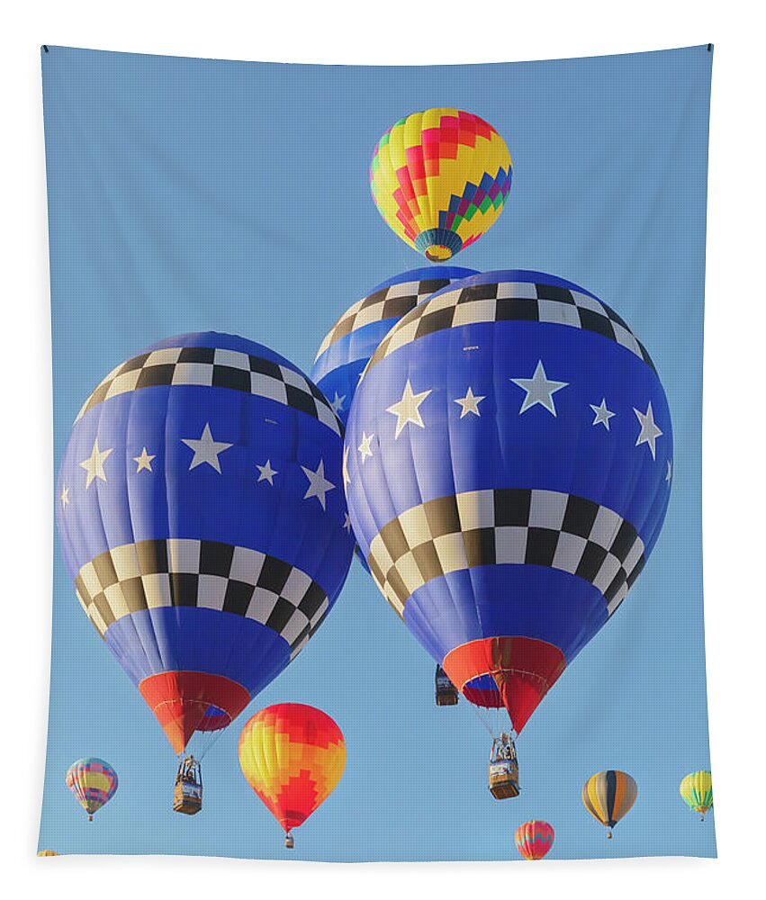 Hot Air Balloons Tapestry featuring the photograph Heartsill's Mass Ascension - Balloon Fiesta by Susan Rissi Tregoning
