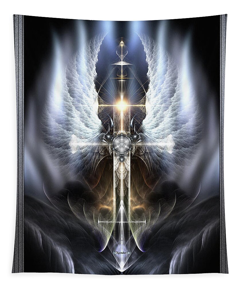 Heaven Tapestry featuring the digital art Heavenly Angel Wings Cross by Rolando Burbon