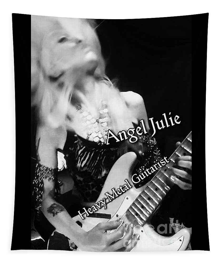 Guitarist Angeljulie Heavymetal Bellydance Portrait Bnwphotography Blackandwhitephotography Monochrome Tapestry featuring the photograph Heavy Metal Guitarist Angel Julie by Angel Julie