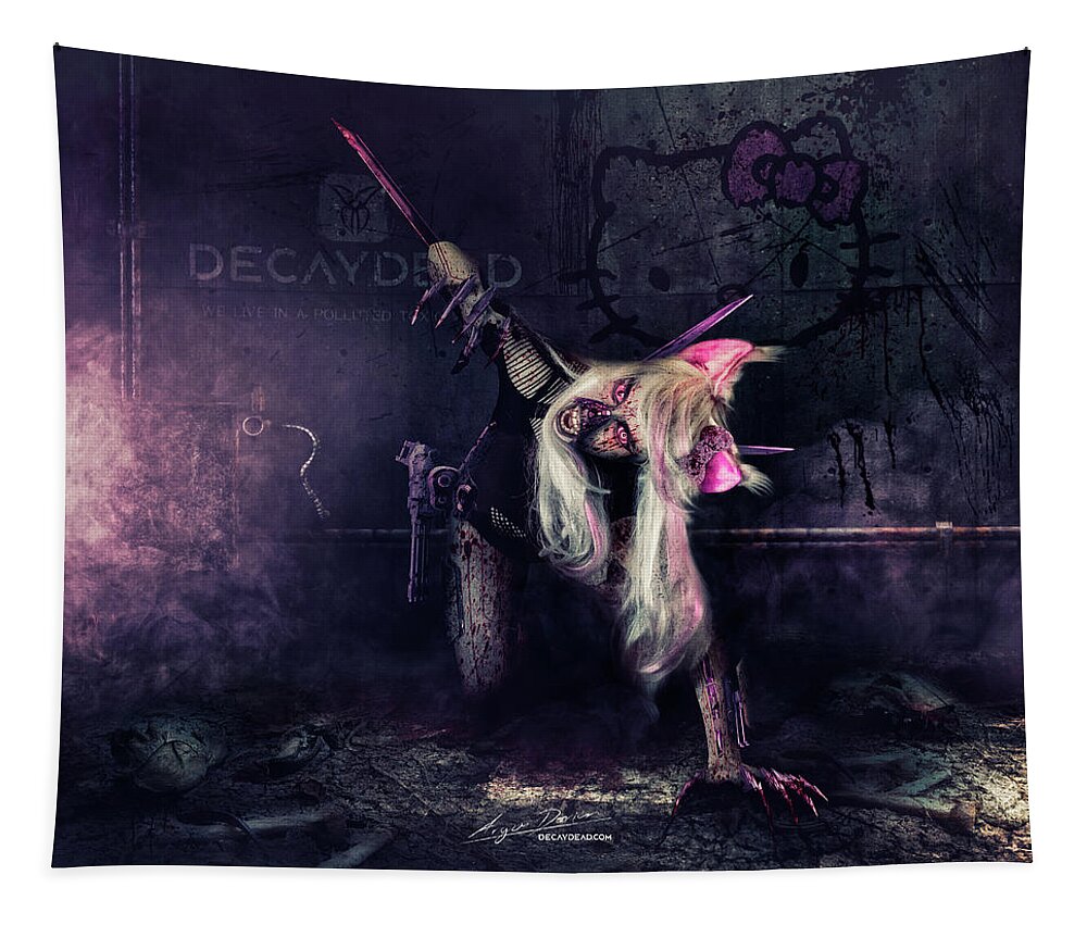 Argus Dorian Tapestry featuring the digital art Hello Kitty - Hell-010-KITTY - Adorable, remorseless killing machine. by Argus Dorian