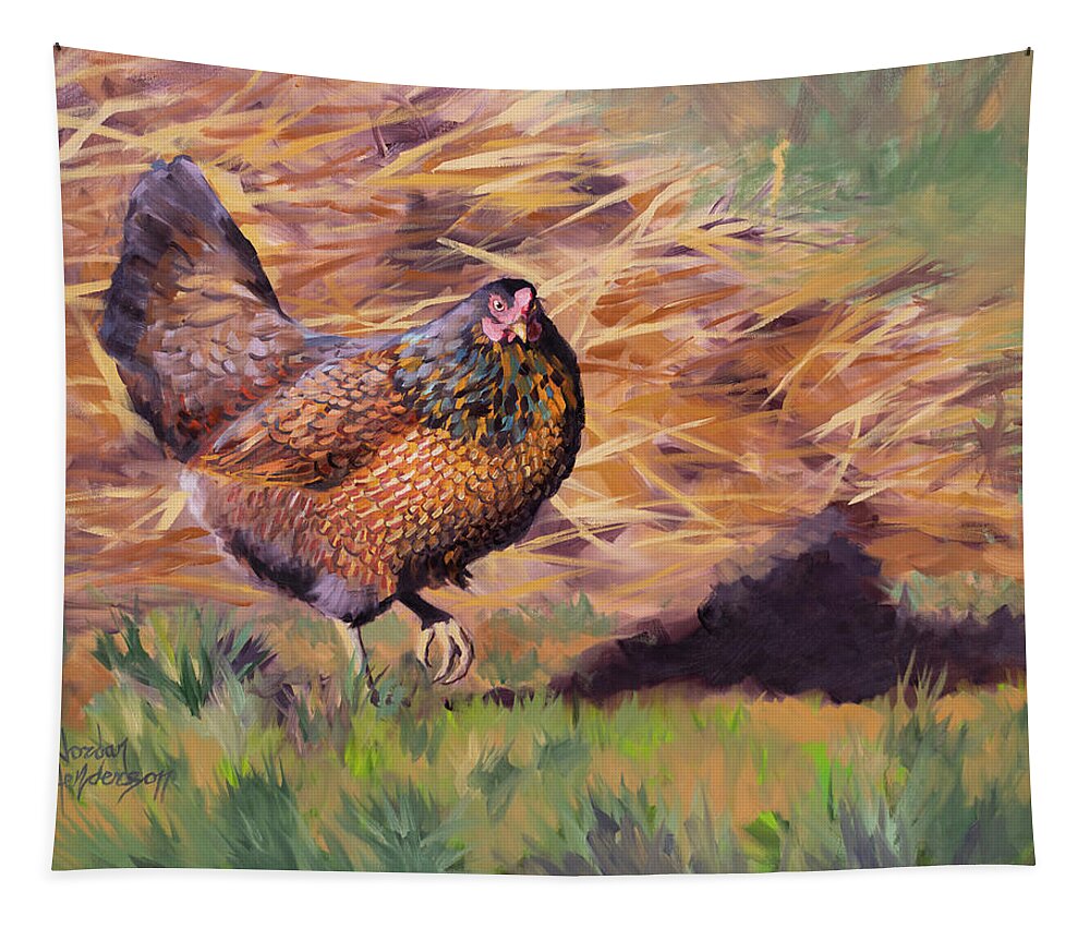Chicken Tapestry featuring the painting Hen by the Compost Pile by Jordan Henderson