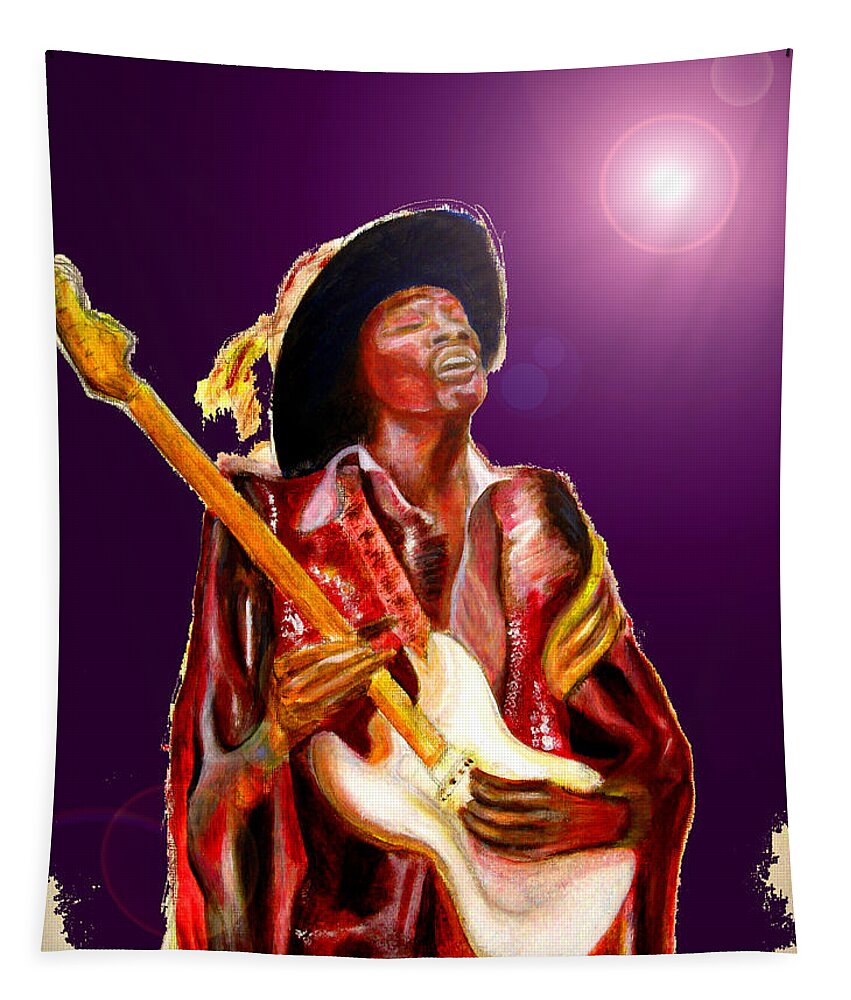 Jimi Tapestry featuring the painting Hendrix variations in purple by Tom Conway