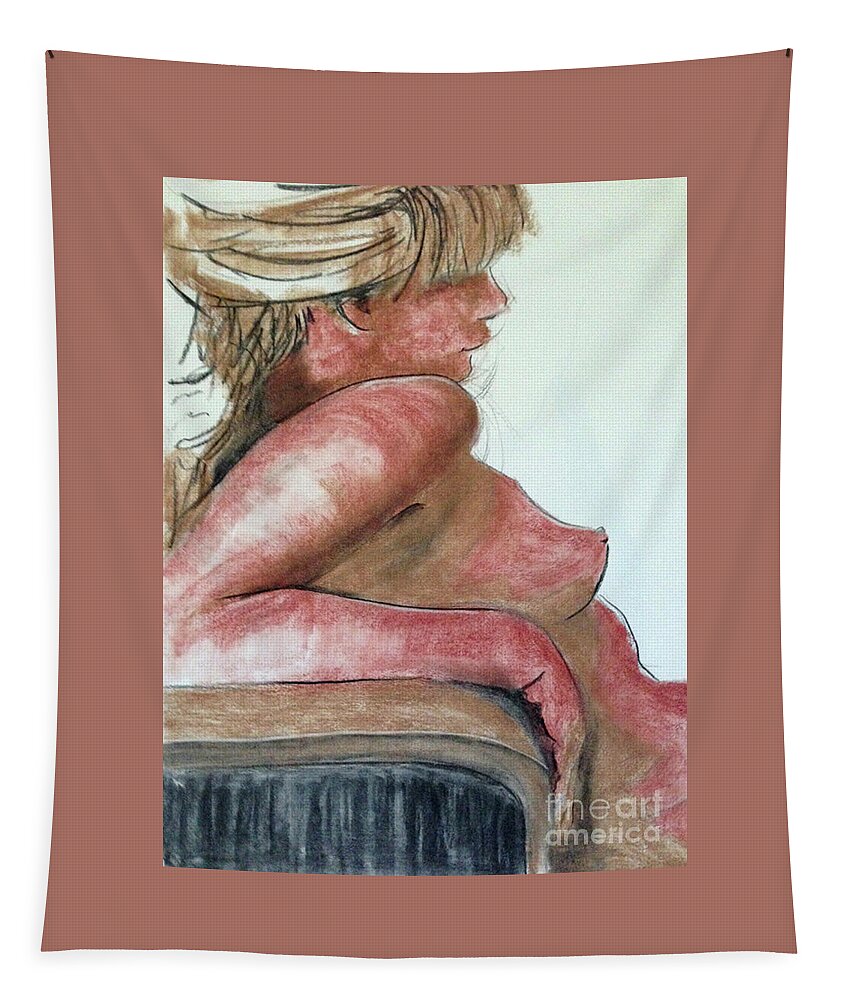 Life Drawing Tapestry featuring the drawing Her Bangs by PJ Kirk
