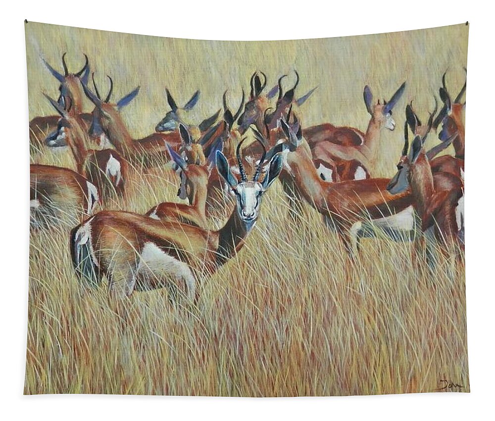 Springbok Tapestry featuring the painting Herd of Springbok by John Neeve