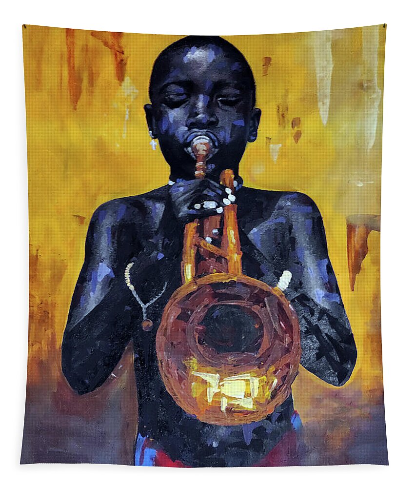 Jaz Tapestry featuring the painting Here I Am by Ronnie Moyo