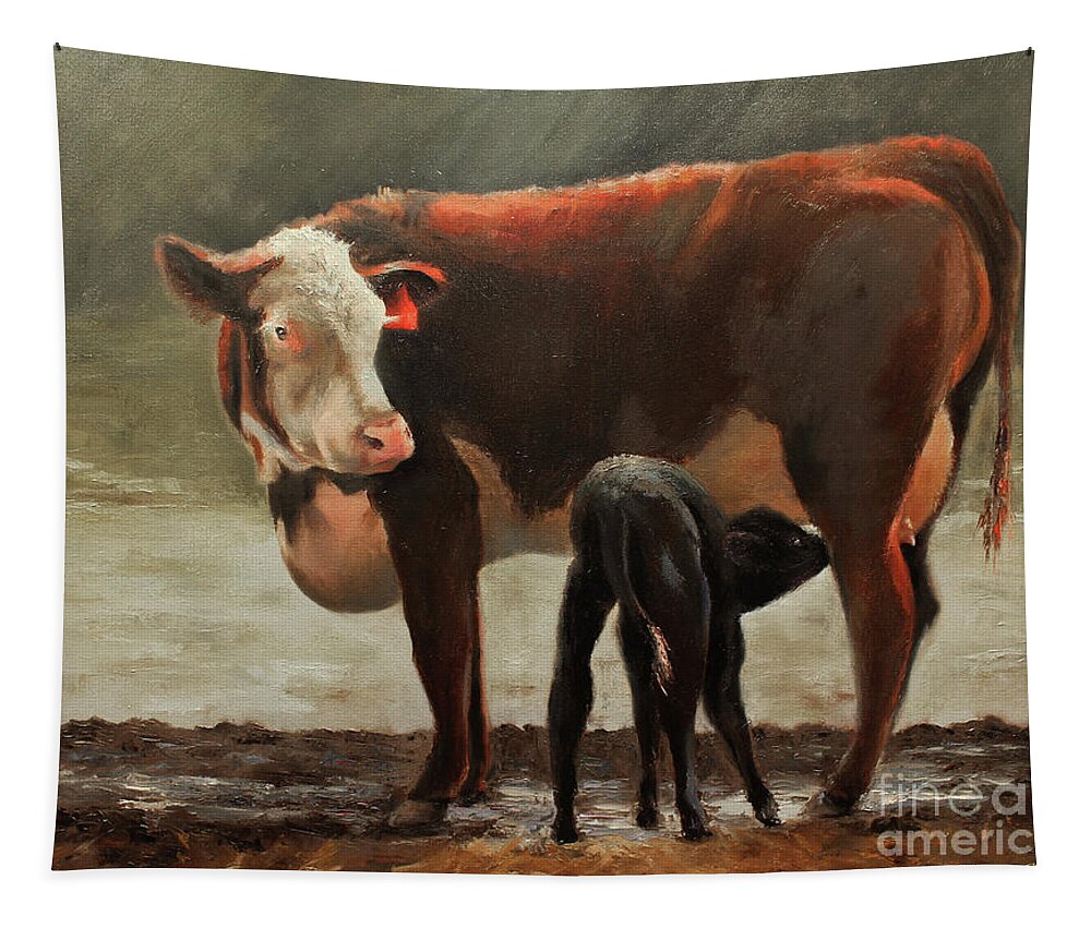 Cow Painting By Terri Meyer Tapestry featuring the painting Hereford Pasteurized by Terri Meyer