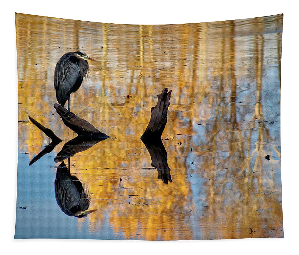 Juanita Bay Park Tapestry featuring the photograph Heron Reflected by Phyllis McDaniel