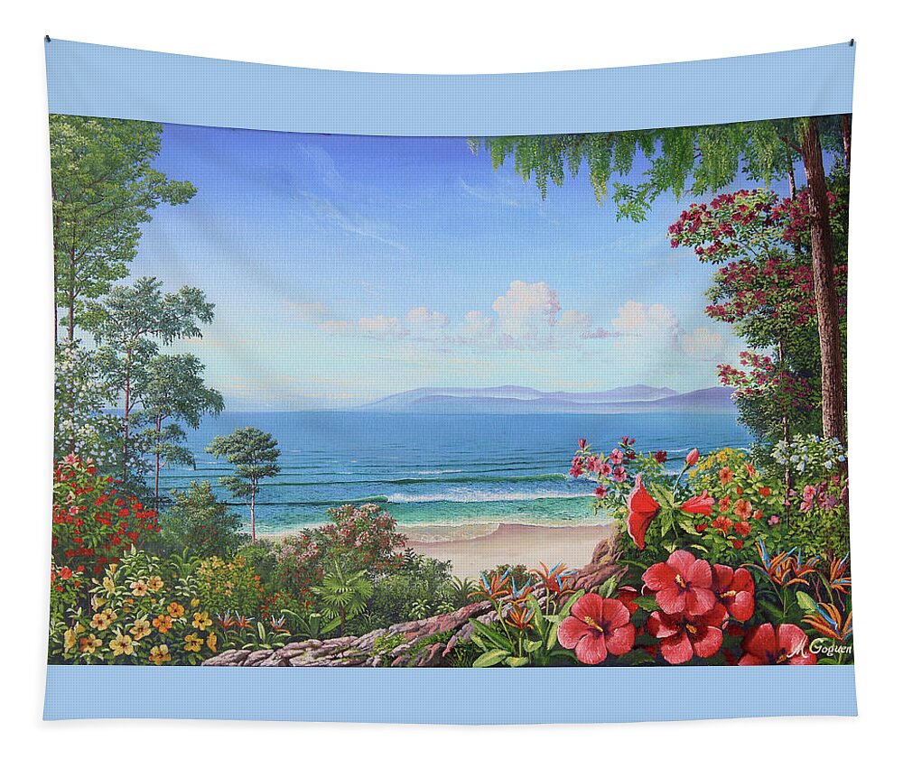 Hibiscus Tapestry featuring the painting Hibiscus and Birds of Paradise by Michael Goguen