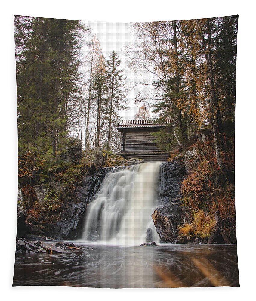 Komulanköngäs Tapestry featuring the photograph Hidden Komulankongas waterfall by Vaclav Sonnek