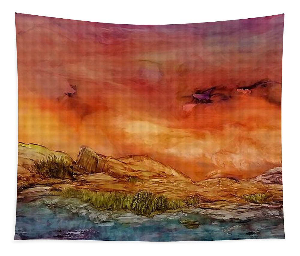 Storm Tapestry featuring the painting High Desert Storm by Angela Marinari