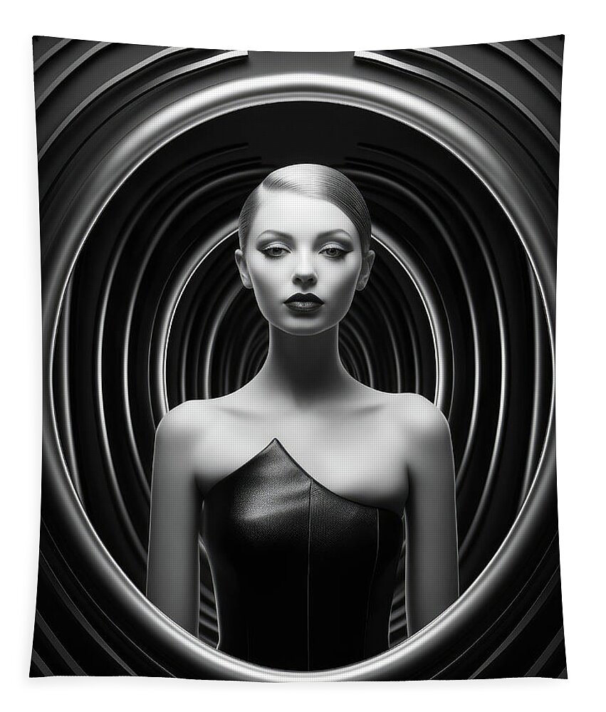 Woman Tapestry featuring the digital art High Fashion Model 04 Woman Black and White by Matthias Hauser