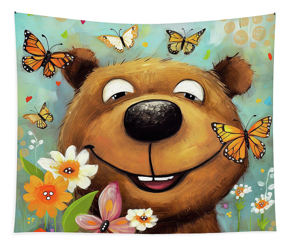 Brown Bear Tapestry featuring the painting High On Butterflies by Tina LeCour