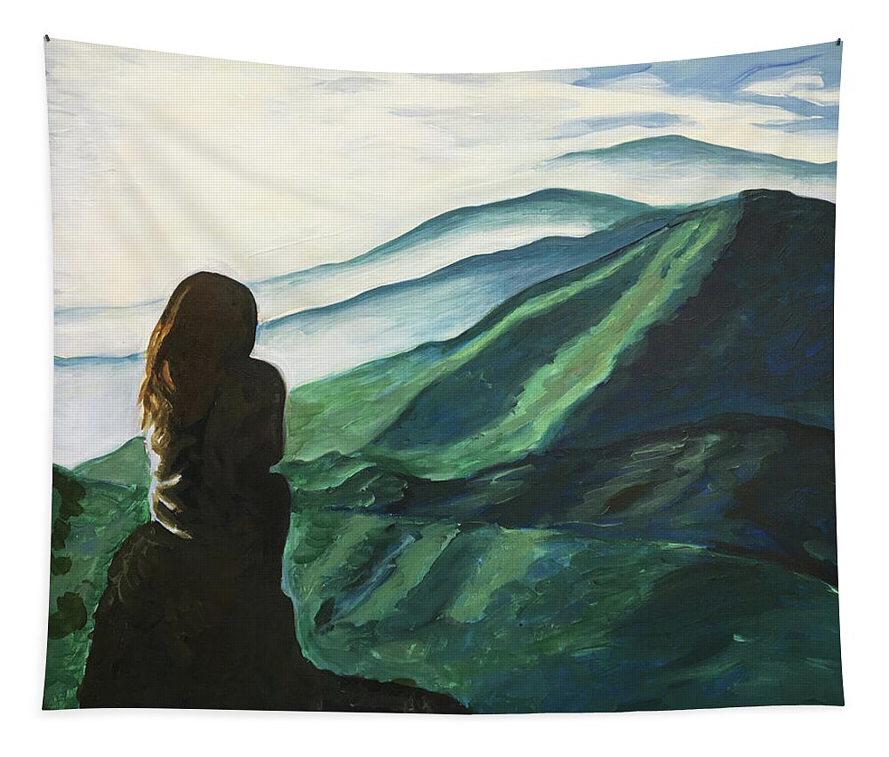 Mountains Tapestry featuring the painting High Rock by Pamela Schwartz