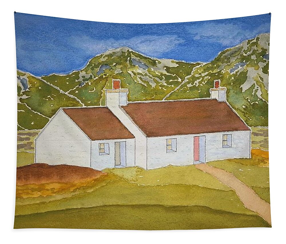 Watercolor Tapestry featuring the painting Highland Home by John Klobucher