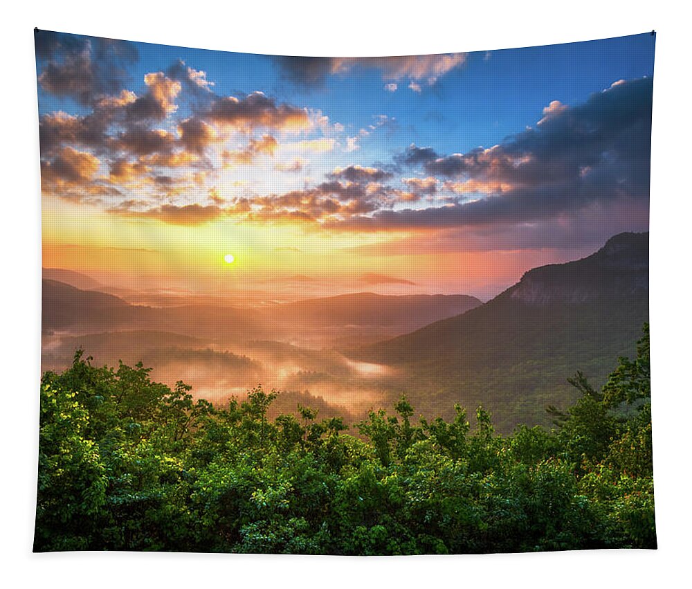 Sunset Tapestry featuring the photograph Highlands Sunrise - Whitesides Mountain in Highlands NC by Dave Allen