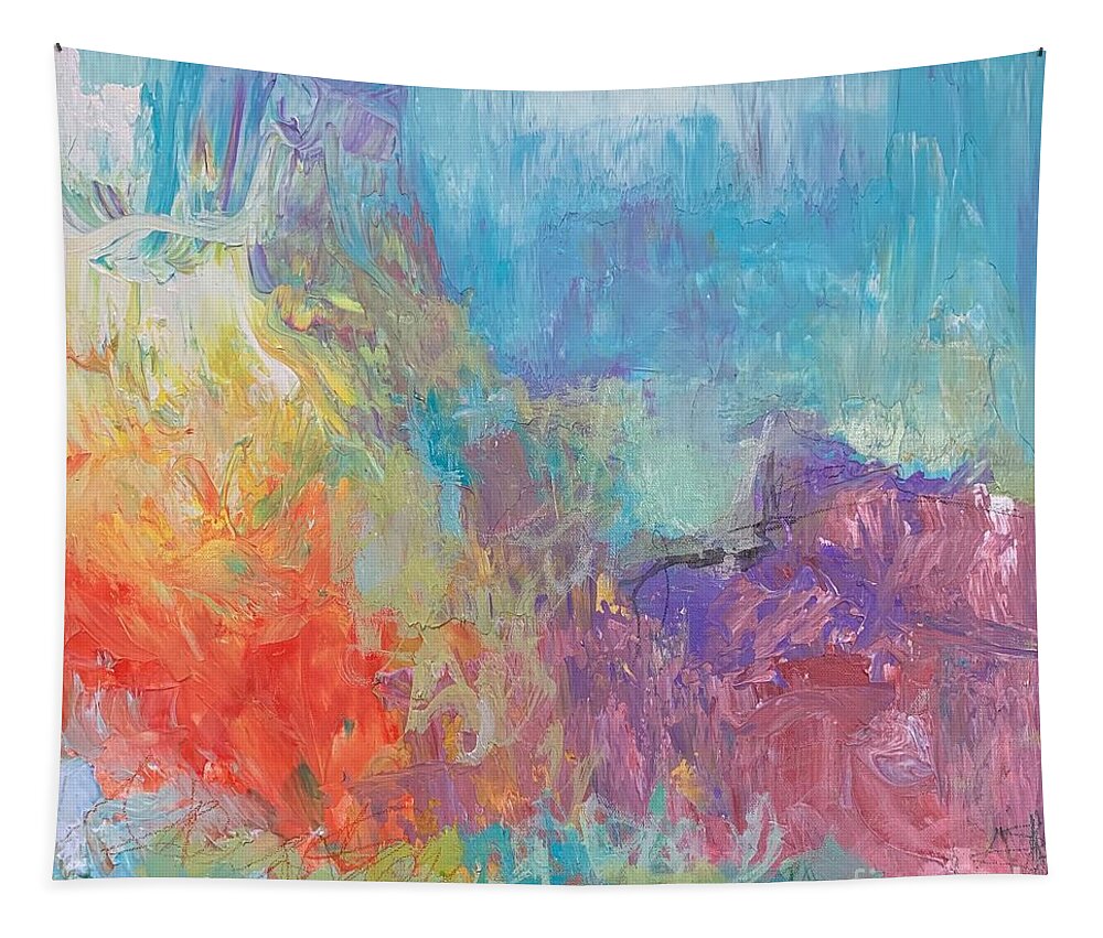Landscape Tapestry featuring the painting Hiking Abstract Landscape by Robin Pedrero