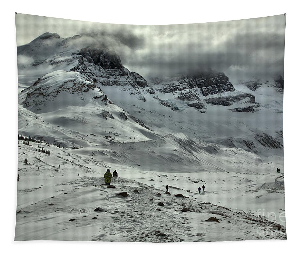 Canadian Tapestry featuring the photograph Hiking Into The Winter Storm by Adam Jewell