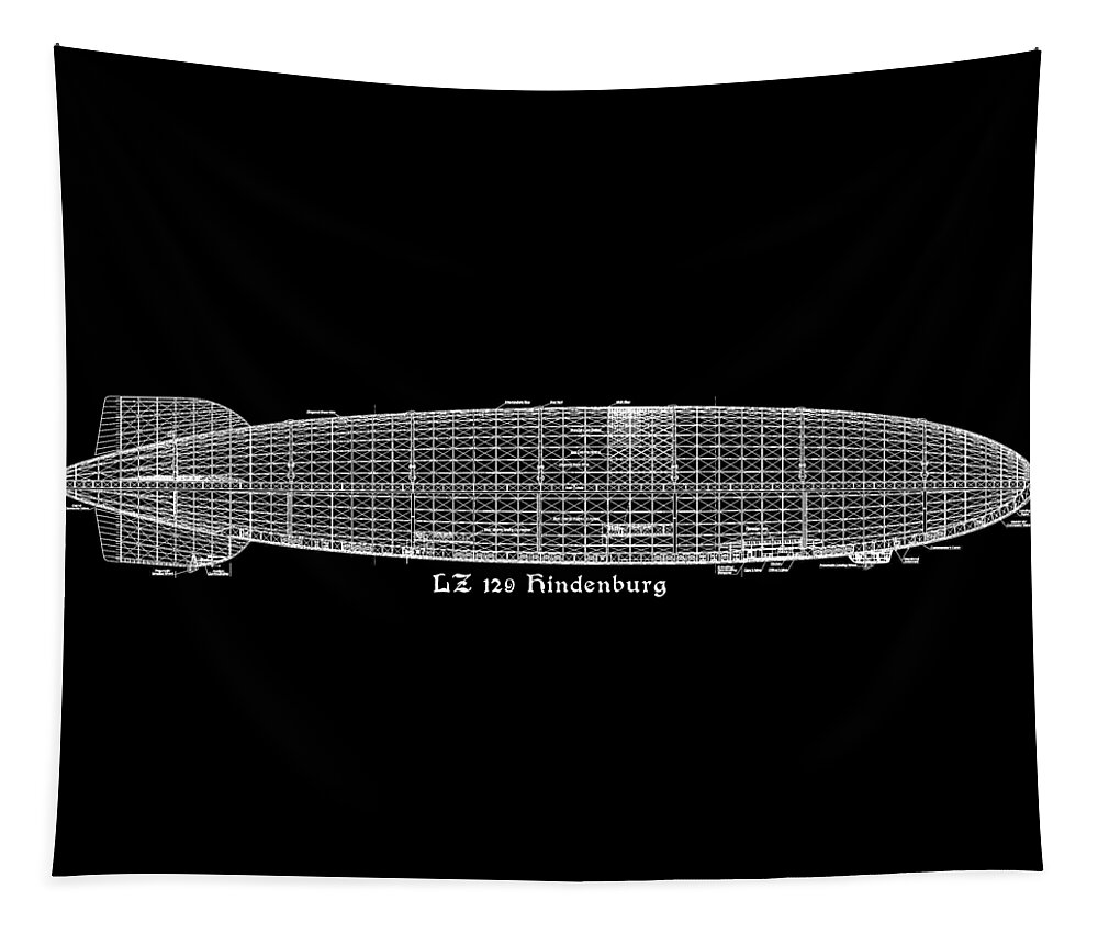La Tapestry featuring the painting Hindenburg Blue Print Zeppelin Blimp Unisex T-Shirt by Tony Rubino