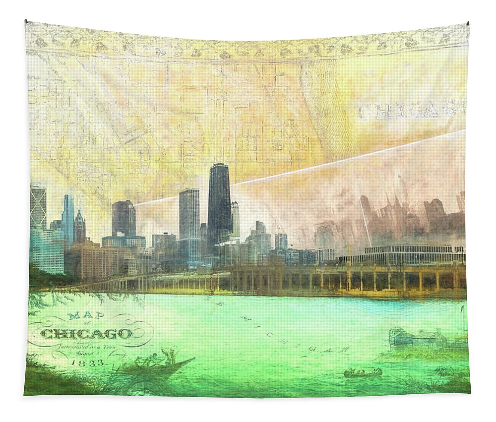 Historic Chicago Map Tapestry featuring the photograph Historic Chicago Map by Sharon Popek